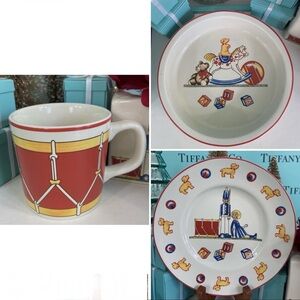 Tiffany & Co. Baby Toy Dish Set in Cream and Red Set of 3